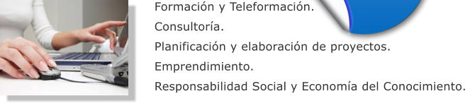 Formacin y Teleformacin. Consultora. Planificacin y elaboracin de proyectos. Emprendimiento. Responsabilidad Social y Economa del Conocimiento.